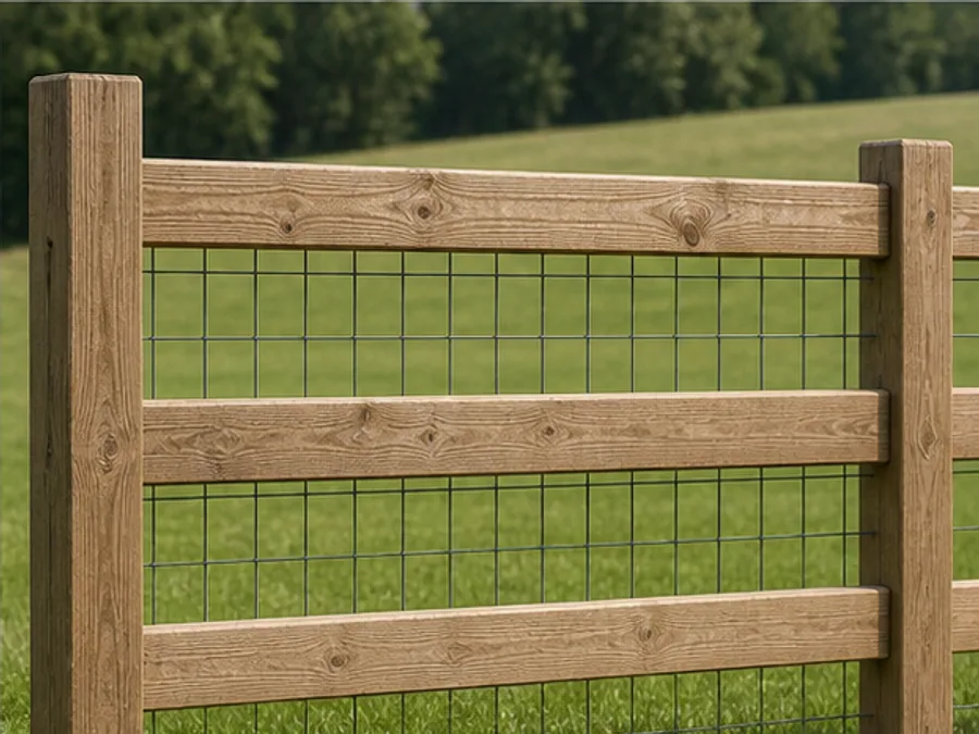 Split rail Wire mesh backing fence detail