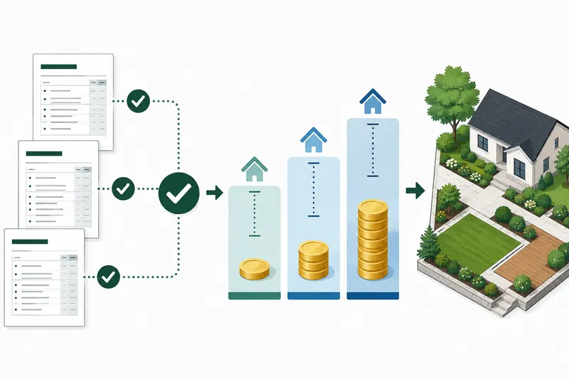 Illustration of reviewed contractor bids becoming a low-to-high property project price range