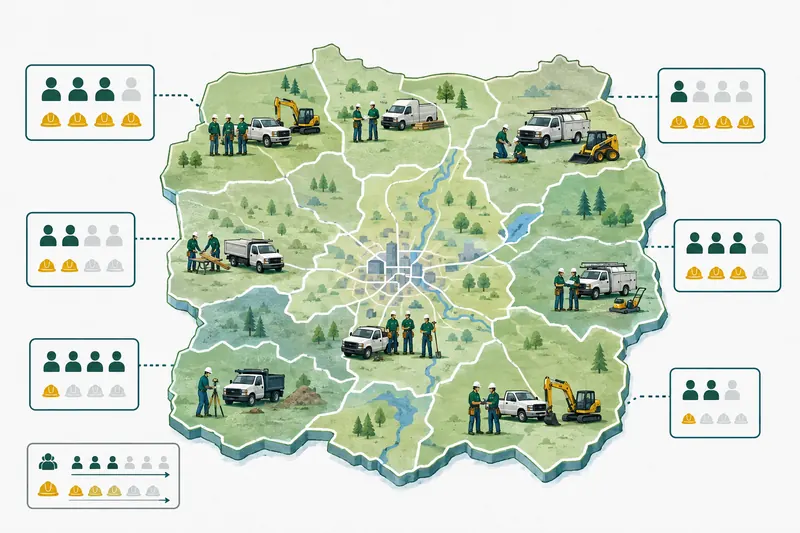 Contractor crews distributed across a map to illustrate local labor-market conditions