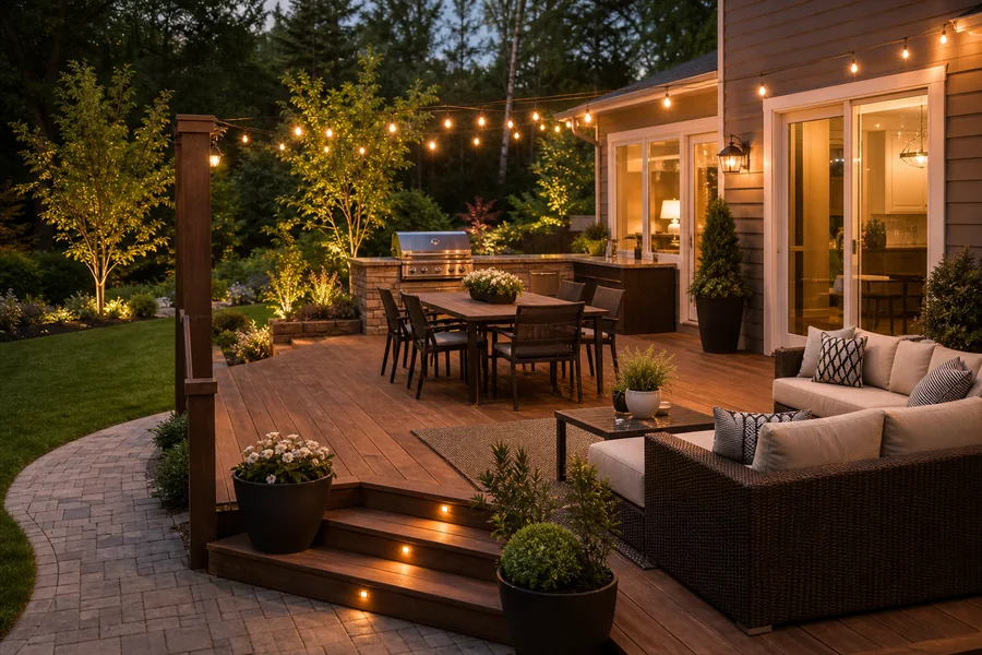 Outdoor living layout deck planning example