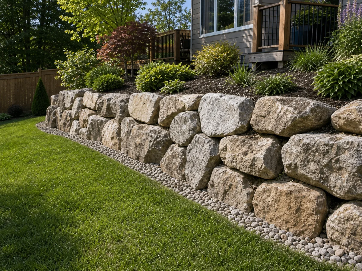 Natural stone / boulder wall retaining wall example