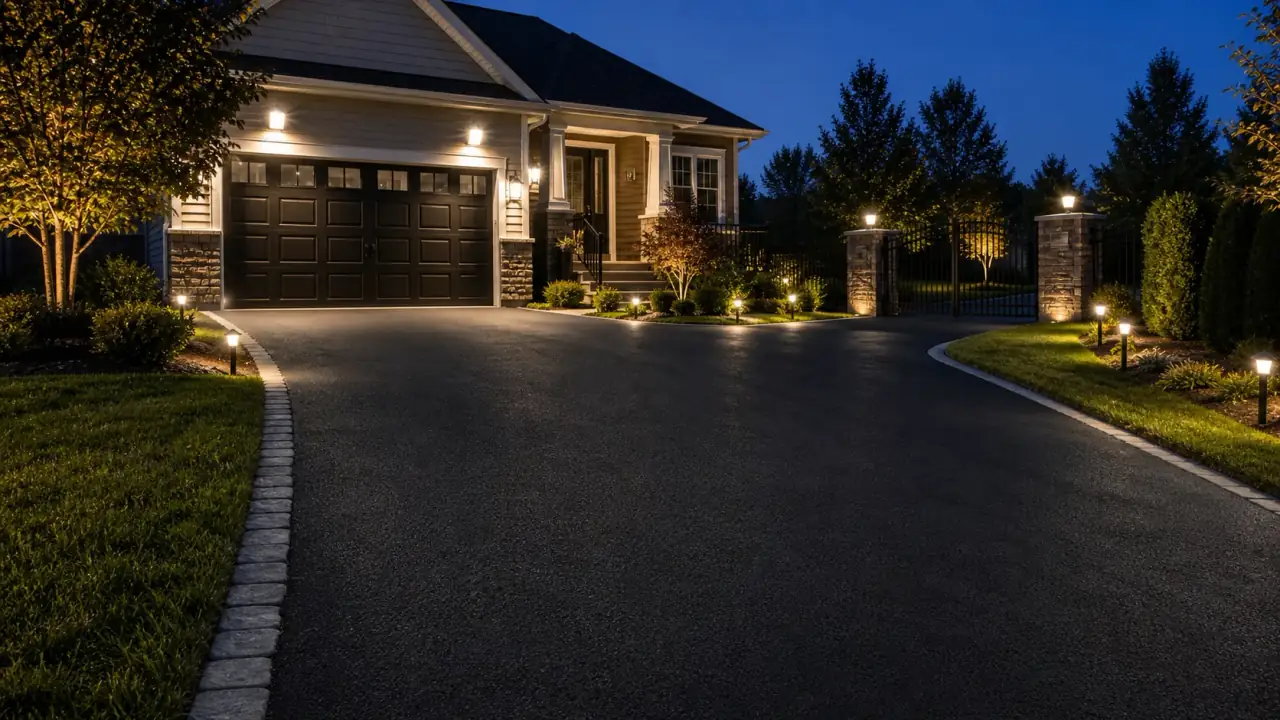 Outdoor lighting installation labor planning with poles, fixtures, wiring, and access context