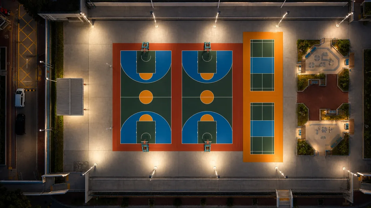 Outdoor sport court lighting estimate and coverage planning